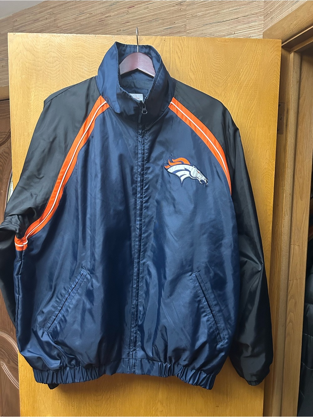 NFL Denver Broncos Navy and Black Windbreaker with Orange Piping